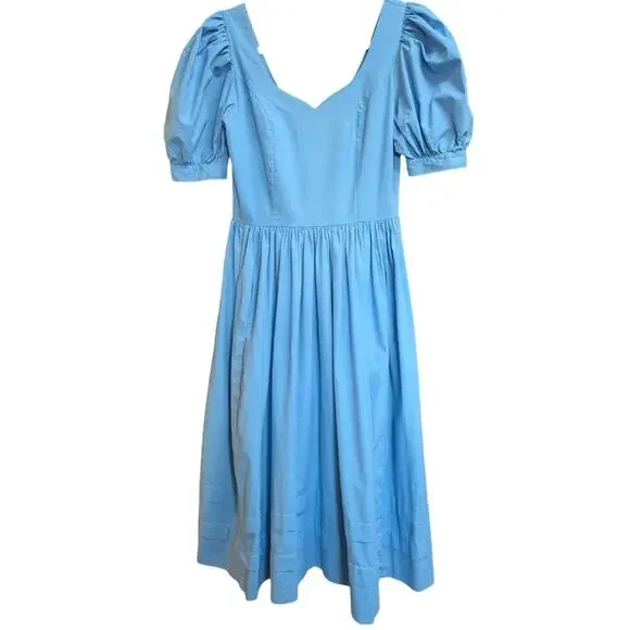 Vintage Laura Ashley Blue Cotton Puff Sleeve Dress Britain Size UK 14 / US 12 - Picture 2 of 6